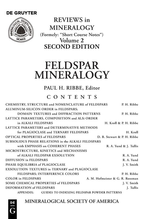 Feldspar Mineralogy (Reviews in Mineralogy : Vol 2)