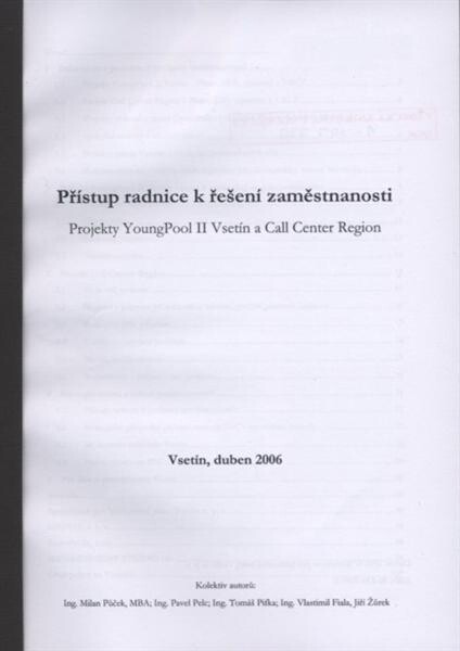 Přístup radnice k řešení zaměstnanosti : projekty Young Pool II Vsetín a Call Center Region