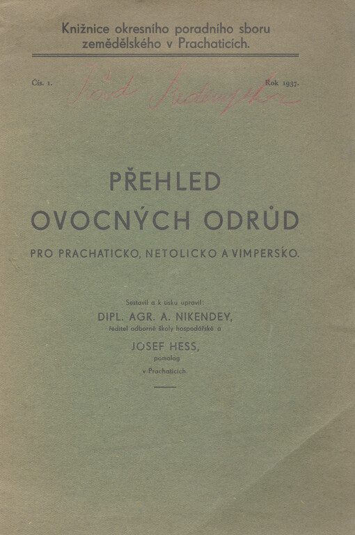Přehled ovocných odrůd pro Prachaticko, Netolicko a Vimpersko