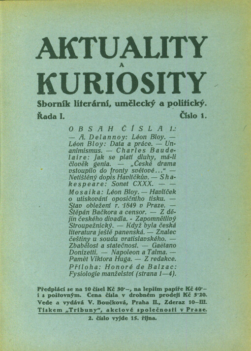 Aktuality a kuriosity : sborník literární, umělecký a politický