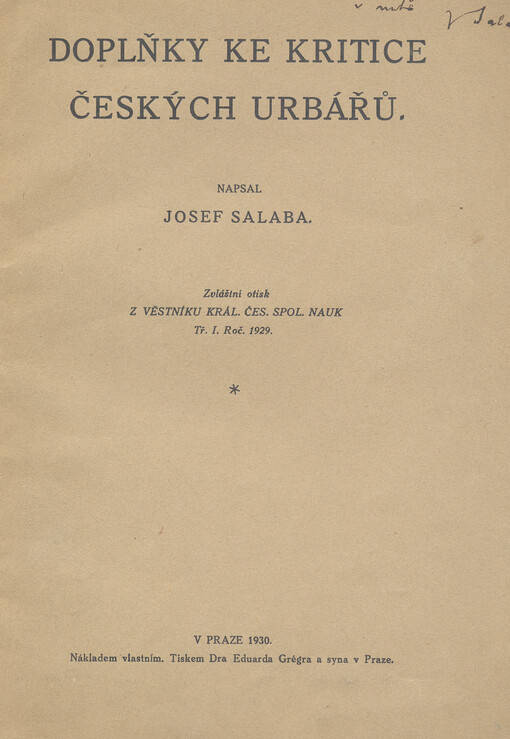 Doplňky ke kritice českých urbářů