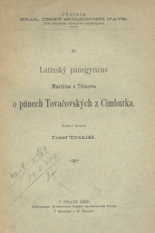 Latinský panegyricus Martina z Tišnova o pánech Tovačovských z Cimburka