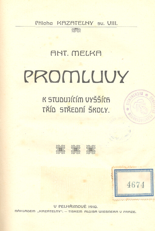 Promluvy k studujícím vyšších tříd střední školy