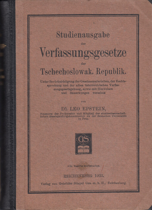 Studien-Ausgabe der Verfassungsgesetzte der Tschechoslowakischen Republik :Unter Berücksichtigung der Gesetzesmaterialien ... /