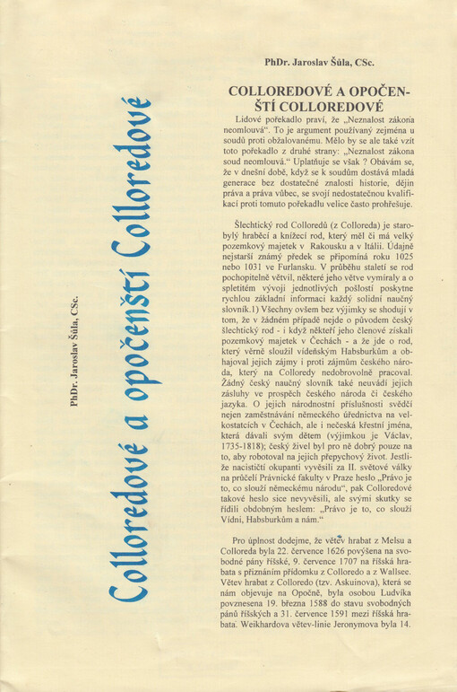 Colloredové a opočenští Colloredové /