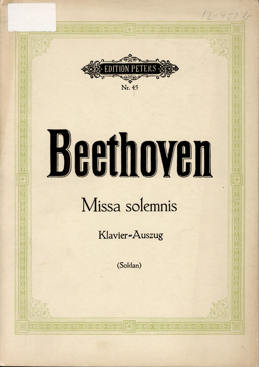 Missa solemnis : Klavier Auszug