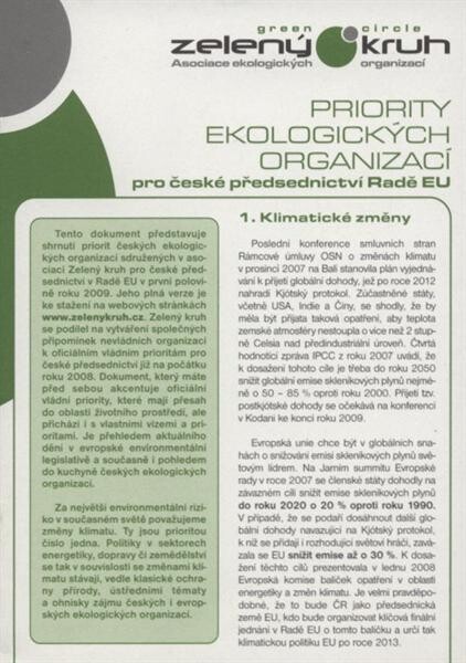Priority ekologických organizací pro české předsednictví Radě EU