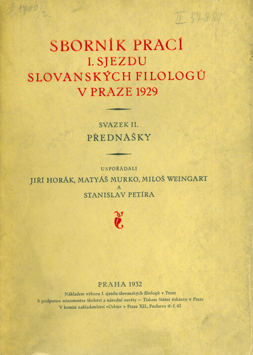Sborník prací I. sjezdu slovanských filologů v Praze 1929. Svazek II, Přednášky
