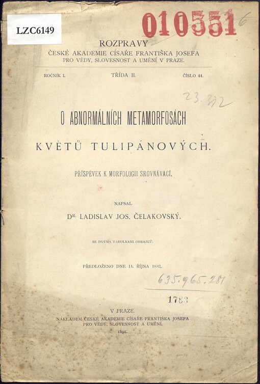 O abnormálních metamorfosách květů tulipánových: příspěvek k morfologii srovnávací