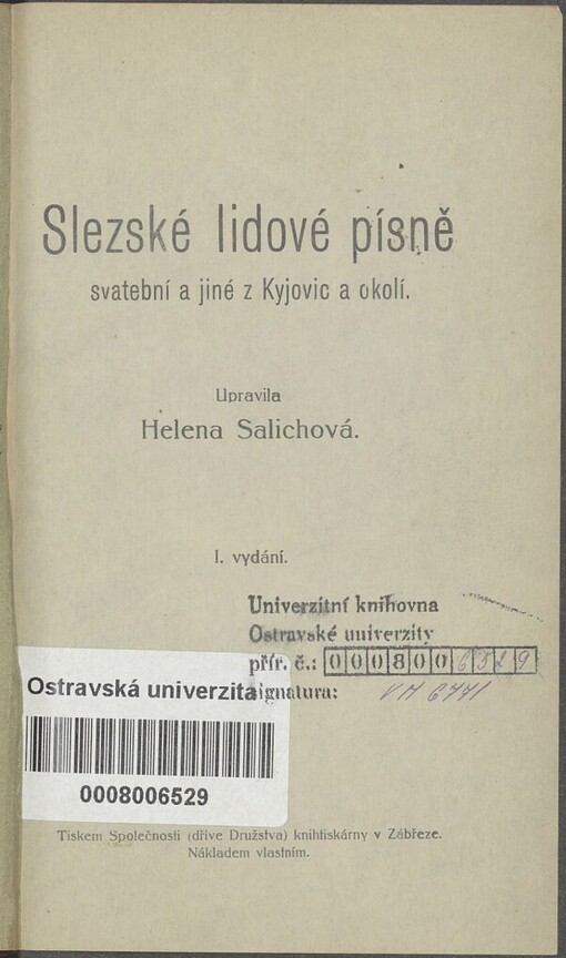 Slezské lidové písně svatební a jiné z Kyjovic a okolí