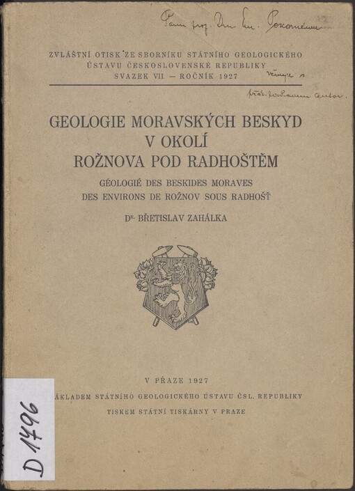 Geologie moravských Beskyd v okolí Rožnova pod Radhoštěm =: Géologié des Beskides moraves des environs de Rožnov sous Radhošť