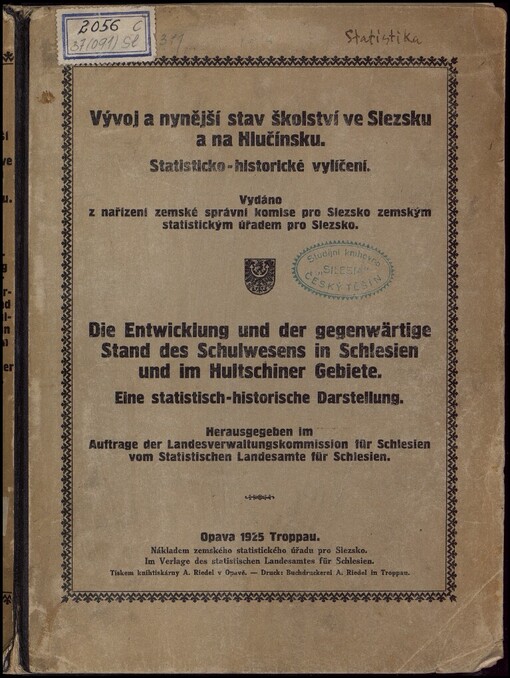 Vývoj a nynější stav školství ve Slezsku a na Hlučínsku: statisticko-historické vylíčení