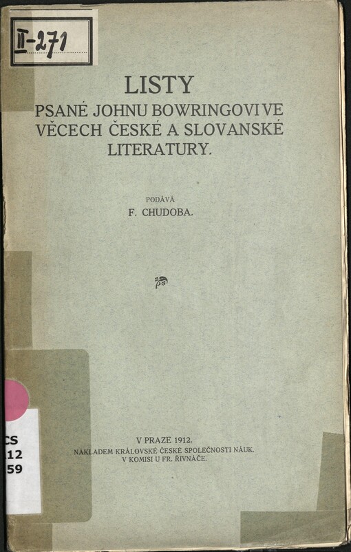 Listy psané Johnu Bowringovi ve věcech české a slovanské literatury