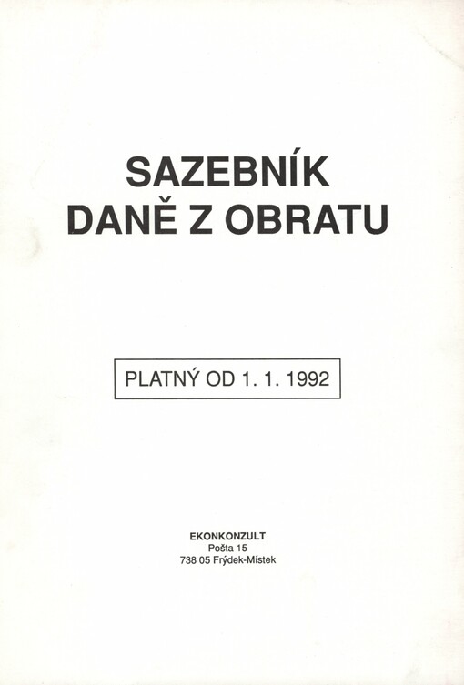 Sazebník daně z obratu :platný od 1. ledna 1992