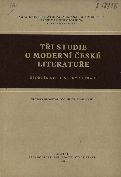 Tři studie o moderní české literatuře :Sborník studentských prací
