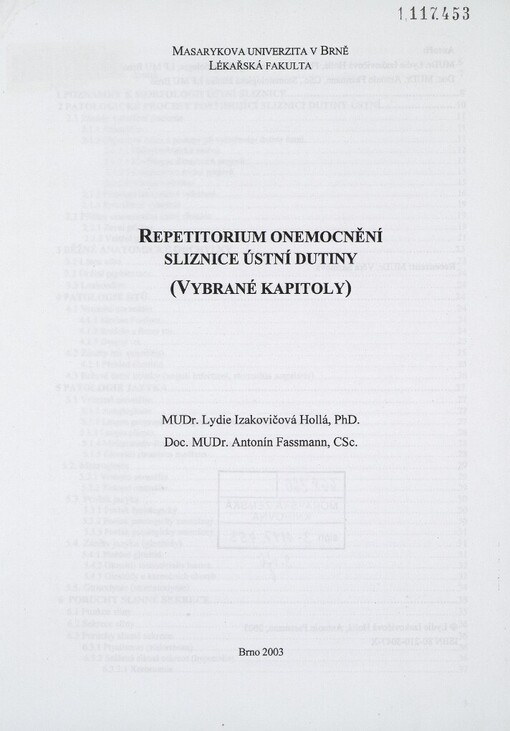 Repetitorium onemocnění sliznice ústní dutiny :vybrané kapitoly