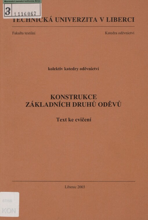 Konstrukce základních druhů oděvů :text ke cvičení