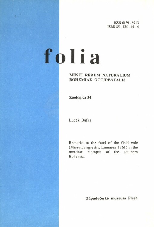 Remarks to the food of the field vole (Microtus agrestis, Linnaeus 1761) in the meadow biotopes of southern Bohemia