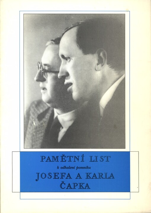 Pamětní list k odhalení pomníku Josefa a Karla Čapka na náměstí Míru v Praze 2 29. dubna 1995