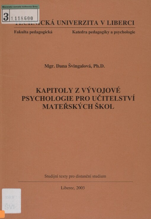 Kapitoly z vývojové psychologie pro učitelství mateřských škol