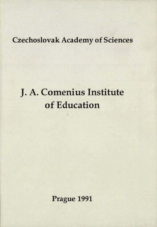 Comenius Institute of Education Czechoslovak Academy of Sciences