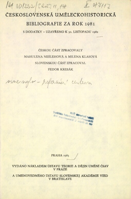 Československá uměleckohistorická bibliografie za rok ...