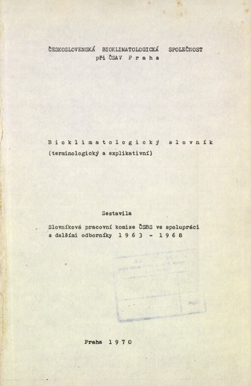 Bioklimatologický slovník (terminologický a explikativní)