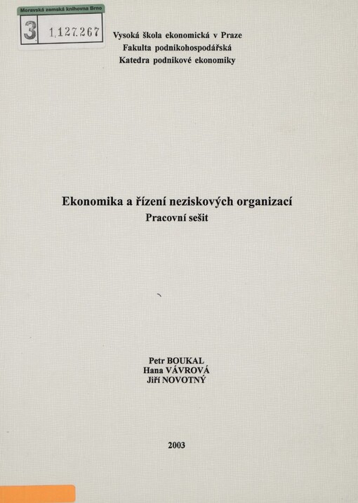 Ekonomika a řízení neziskových organizací :pracovní sešit