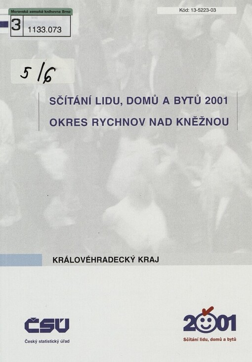 Sčítání lidu, domů a bytů 2001.Okres Rychnov nad Kněžnou, Královéhradecký kraj, Okres Rychnov nad Kněžnou, Královéhradecký kraj
