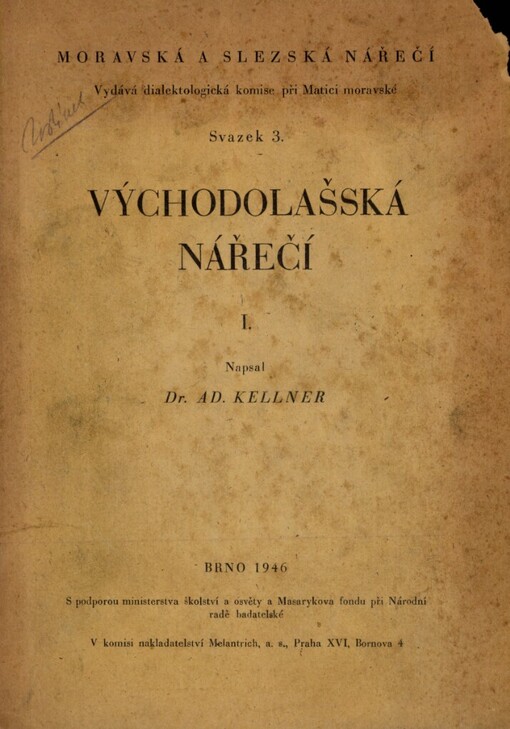 Východolašská nářečí. [Díl] I