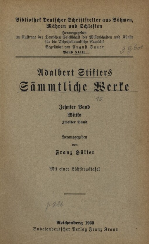Adalbert Stifters Sämmtliche Werke.Zehnter Band,Witiko.