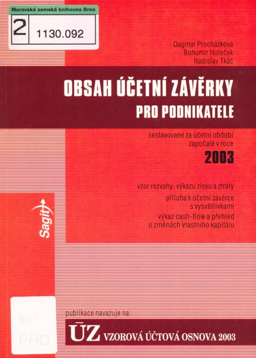 Obsah účetní závěrky pro podnikatele sestavované za účetní období započaté v roce 2003