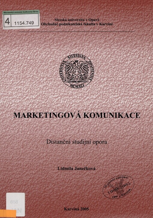 Marketingová komunikace :distanční studijní opora