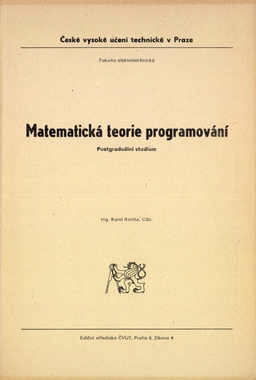 Matematická teorie programování :postgraduální studium