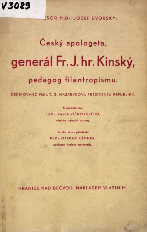 Český apologeta, generál Fr. J. hr. Kinský, pedagog filantropismu
