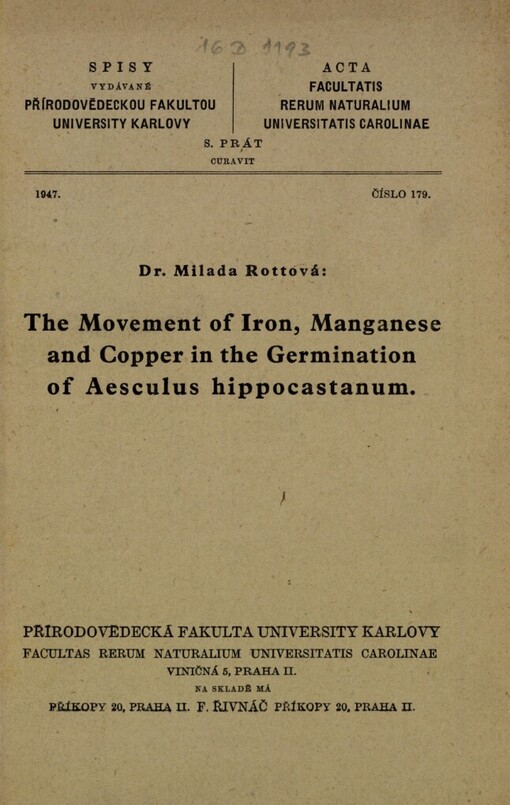 Movement of Iron, Manganese and Copper in the Germination of Aesculus hippocastanum