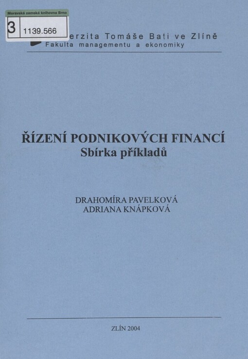 Řízení podnikových financí: sbírka příkladů