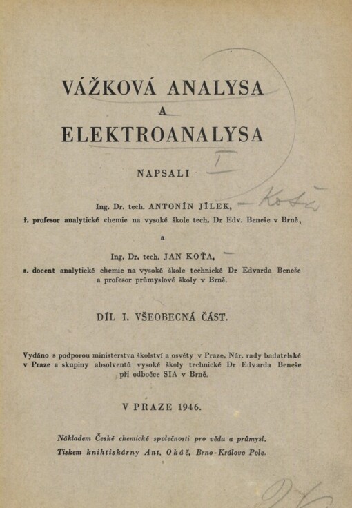 Vážková analysa a elektroanalysa.Díl 1,Všeobecná část