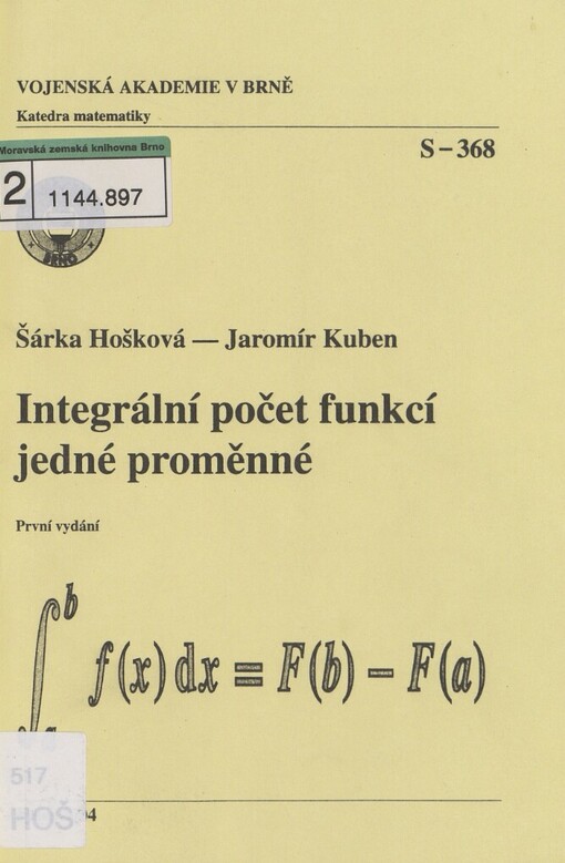 Integrální počet funkcí jedné proměnné