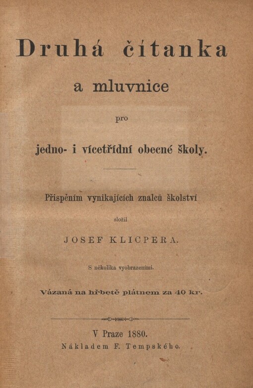 Druhá čítanka a mluvnice pro jedno- i vícetřídní obecné školy