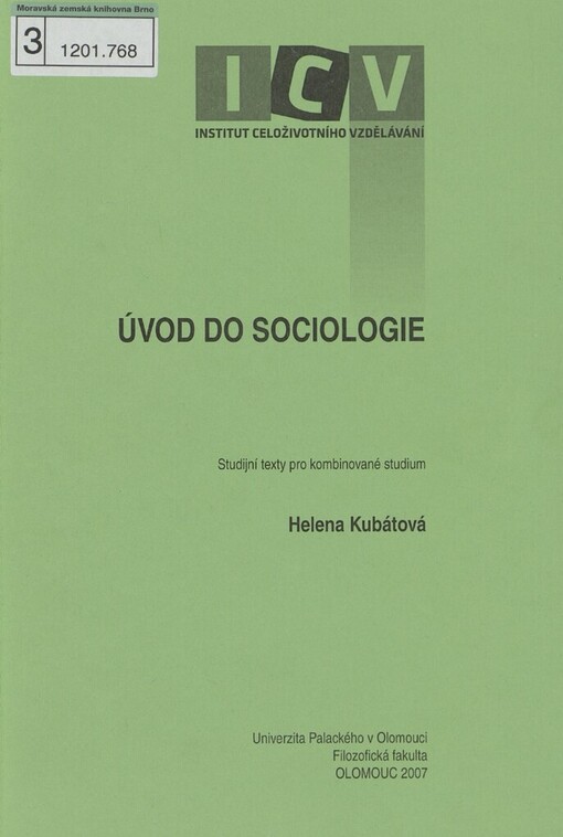 Úvod do sociologie: studijní texty pro kombinované studium