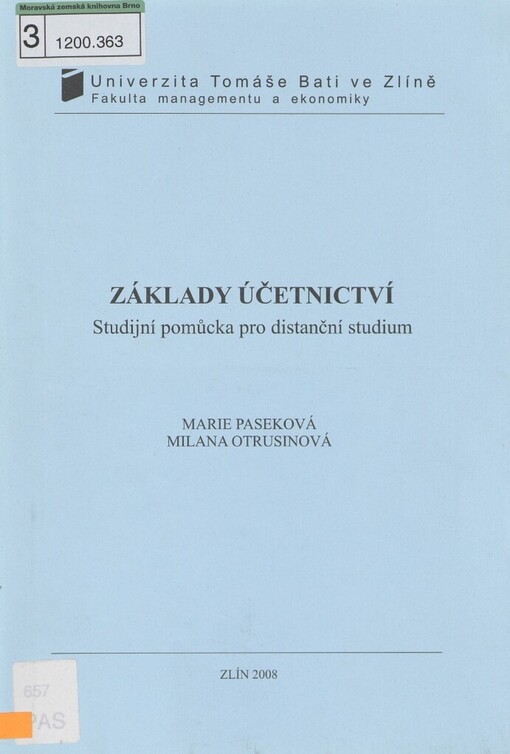 Základy účetnictví: studijní pomůcka pro distanční studium