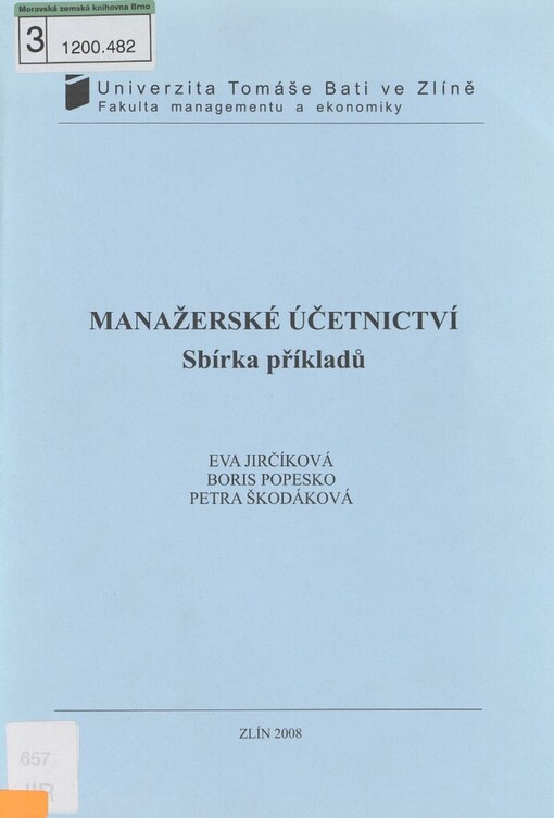 Manažerské účetnictví: sbírka příkladů