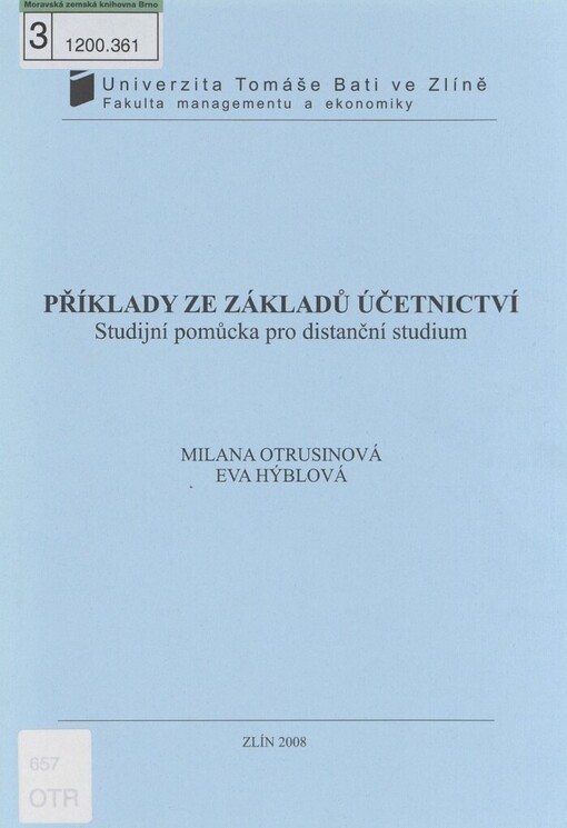 Příklady ze základů účetnictví: studijní pomůcka pro distanční studium