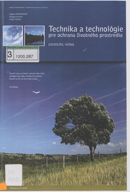 Technika a technológie pre ochranu životného prostredia.(1. časť,Ovzdušie, voda)