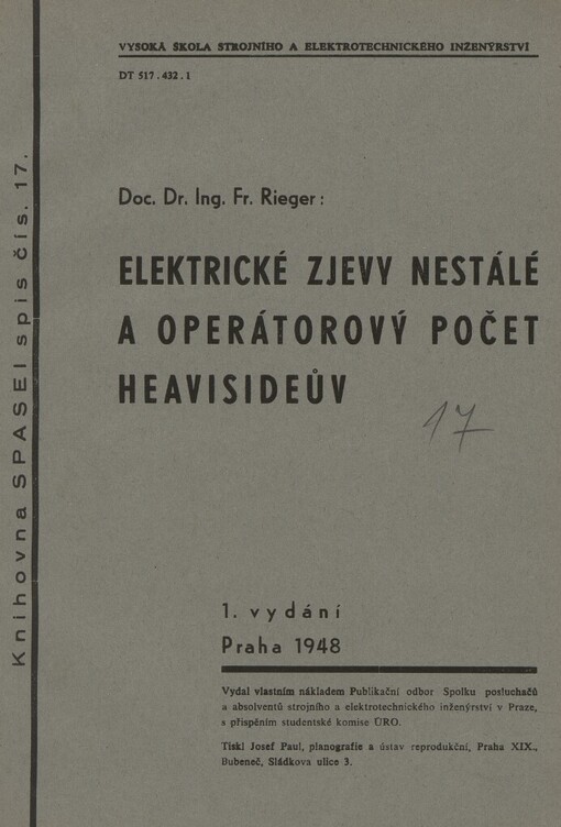Elektrické zjevy nestálé a operátorový počet Heavisideův