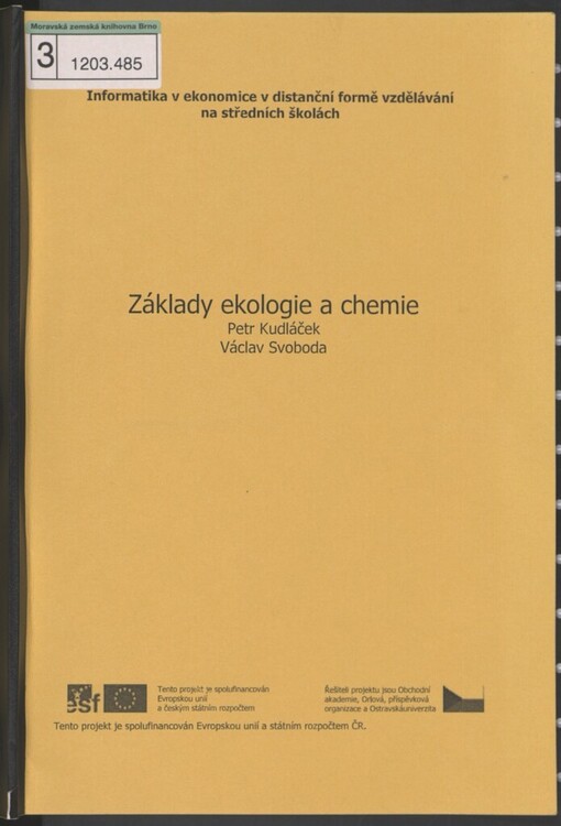 Základy chemie a ekologie: učební text pro distanční formu vzdělávání