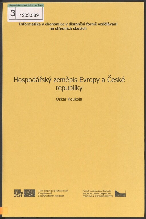 Hospodářský zeměpis Evropy a České republiky: učební text pro distanční formu vzdělávání