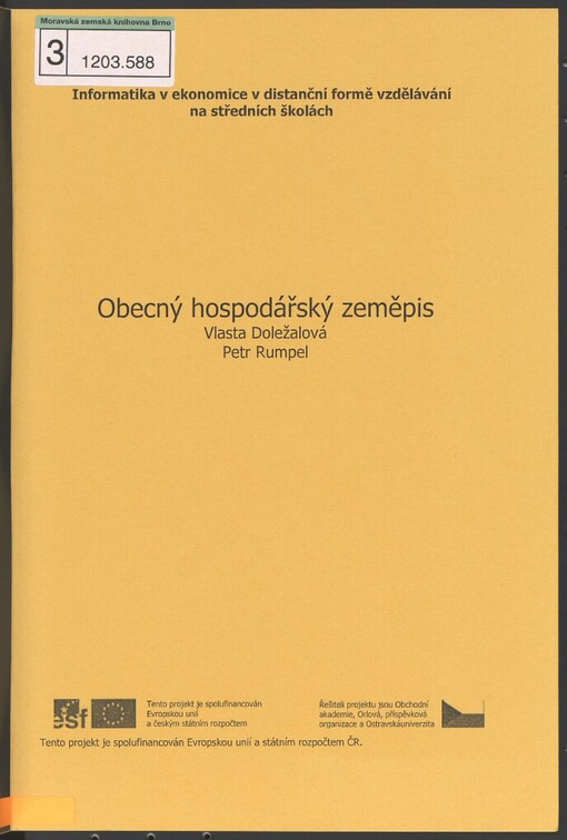 Obecný hospodářský zeměpis: učební text pro distanční formu vzdělávání