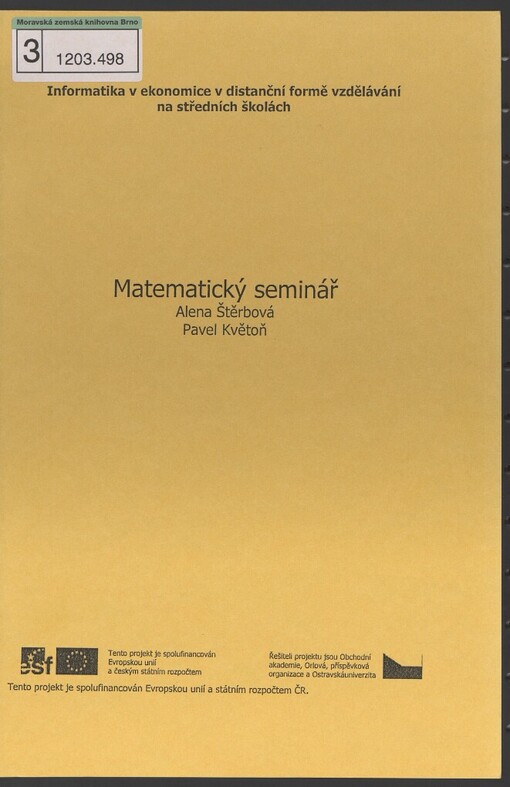 Matematický seminář: učební text pro distanční formu vzdělávání